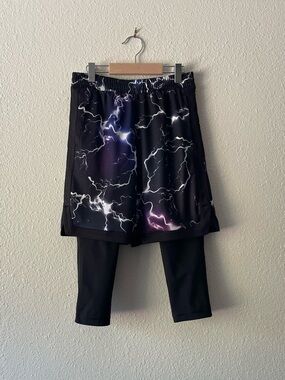 DSG Boys M 10-12 2-in-1 Shorts Built In Leggings Lightning Athletic Black